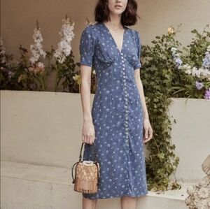 Simple Retro Nautical Print Button Front Day Dress Medium